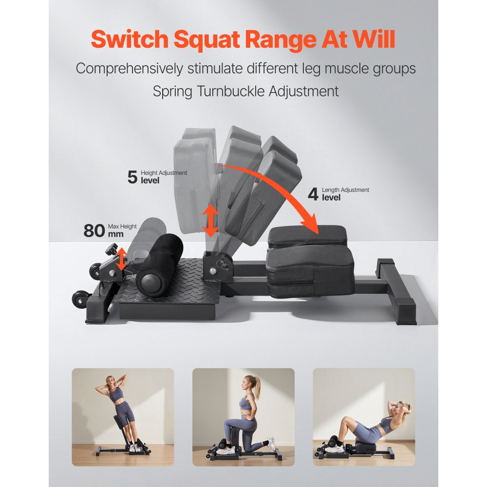 VEVOR Sissy Squat Machine, Multi-Function Deep Sissy Squat Bench for Leg Muscle Training, Easy Setup & Foldable Core Waistline & Glute Workout Equipment, Leg Exercise Machine for Home Gym, Black