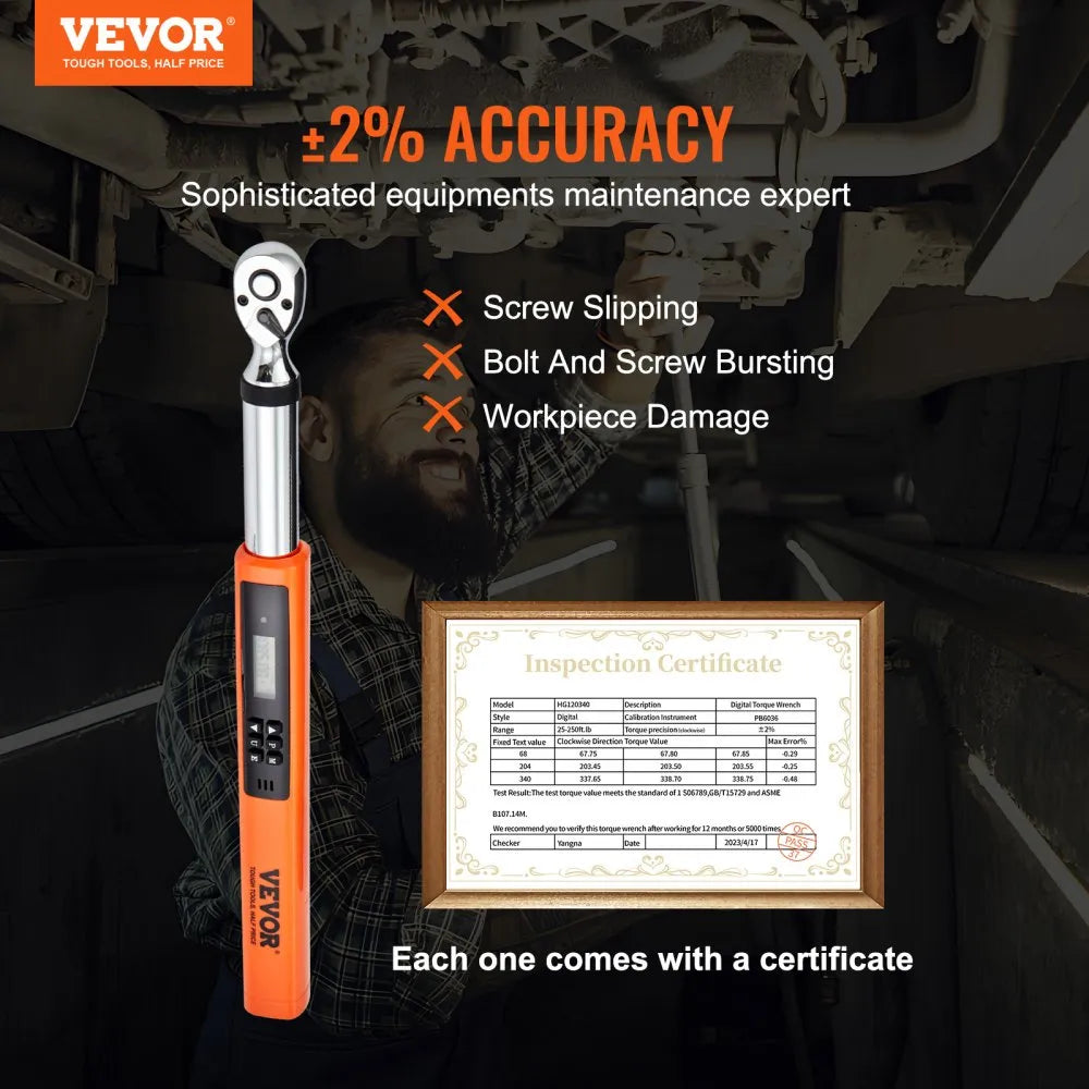 VEVOR Digital Torque Wrench, 3.7-37ft.lb/5-50n.m 3/8" Drive Electronic Torque Wrench, Torque Wrench Kit Torque Range Accurate to ±2%,  3-Mode Adjustable Torque Wrench Set with LED Buzzer Calibration