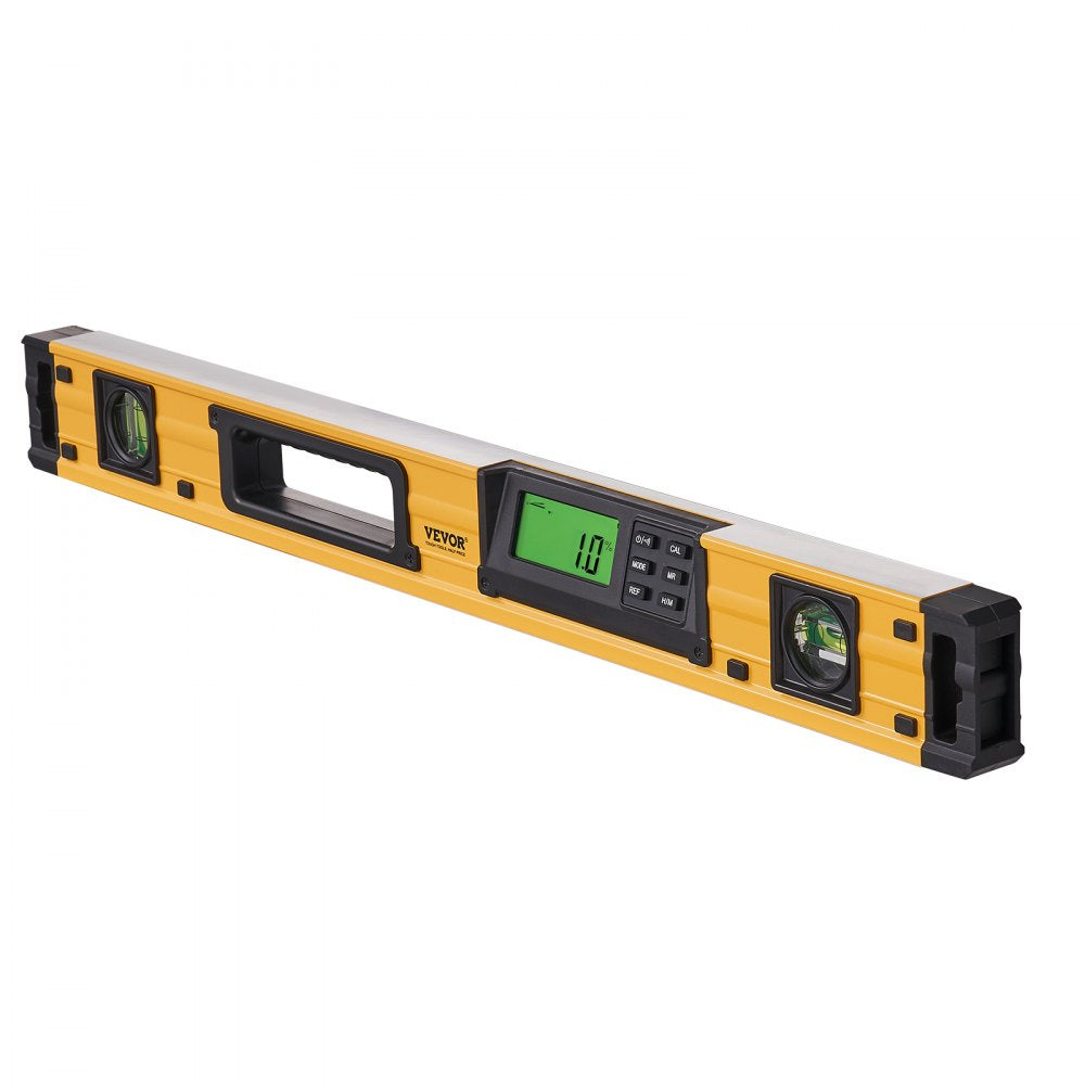 VEVOR Magnetic Torpedo Level, 600mm, LED Backlit Screen Mechanical Bubble Vials Ruler for 0-360 Degree, Gravity Sensor Aluminum Alloy Leveler Tool w/ Viewing Window, Shock-Resistant for Plumbing, Wood