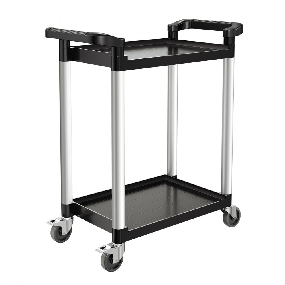 VEVOR Utility Cart, 300 lbs Load Capacity, 2-tier Utility Plastic Cart with 360° Swivel Wheels (2 with Brakes), 24.4 x 16.1-inch Food Service Cart for Warehouse, Office, Home, Restaurant, Kitchen