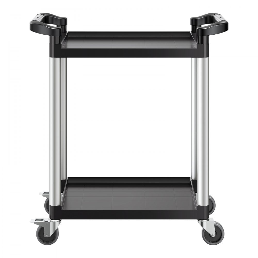 VEVOR Utility Cart, 300 lbs Load Capacity, 2-tier Utility Plastic Cart with 360° Swivel Wheels (2 with Brakes), 24.4 x 16.1-inch Food Service Cart for Warehouse, Office, Home, Restaurant, Kitchen