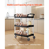 VEVOR Utility Cart, 300 lbs Load Capacity, 3-tier Utility Plastic Cart with 360° Swivel Wheels (2 with Brakes), 24.4 x 16.1-inch Food Service Cart for Warehouse, Office, Home, Restaurant, Kitchen