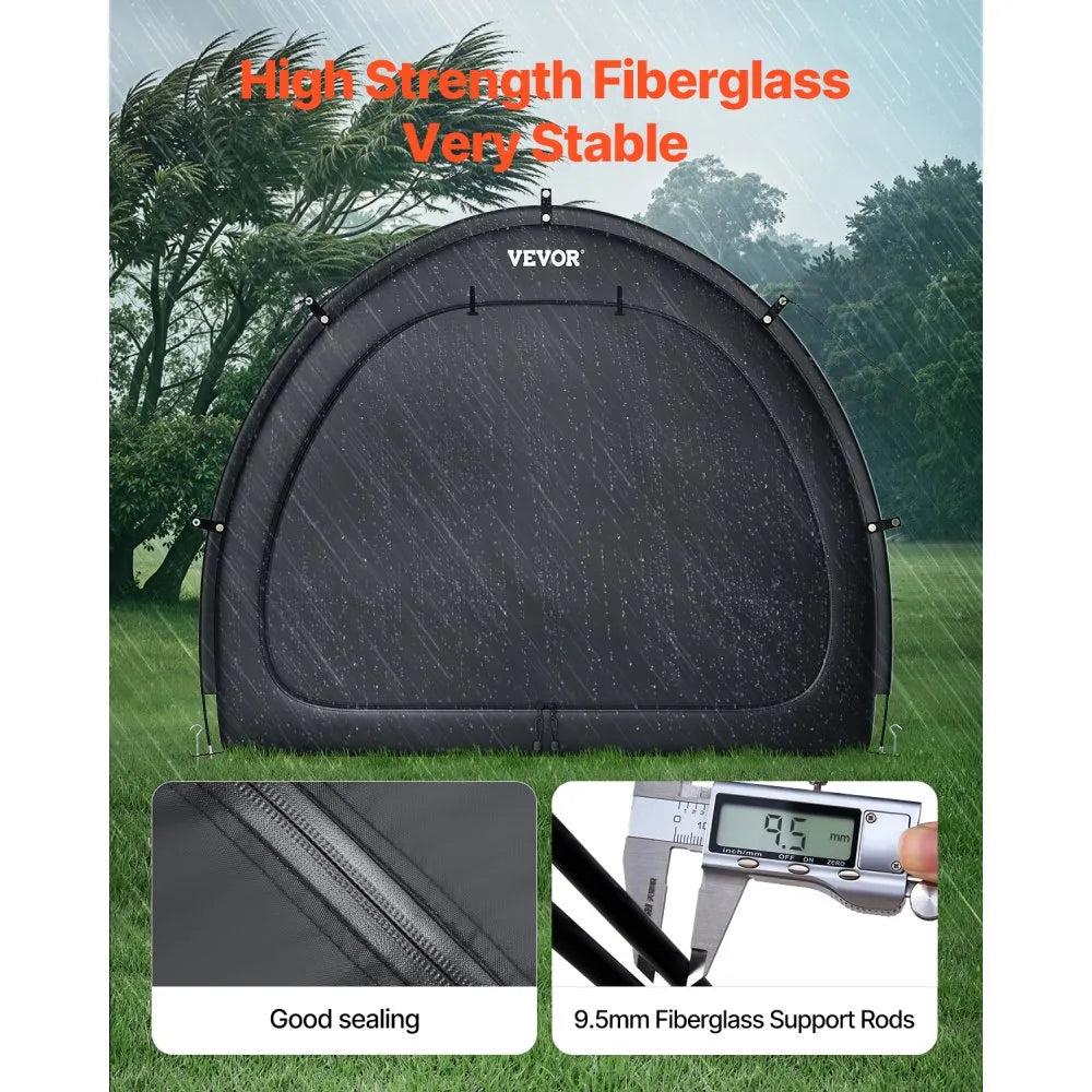 VEVOR Bike Storage Tent, 1 to 2 Bikes, Outdoor Spacious Bike Storage Tent with Ventilated Window, Waterproof Fan-Shaped Bike Tent with High Strength Fiberglass & Dual Zippers, Fit for Bicycle