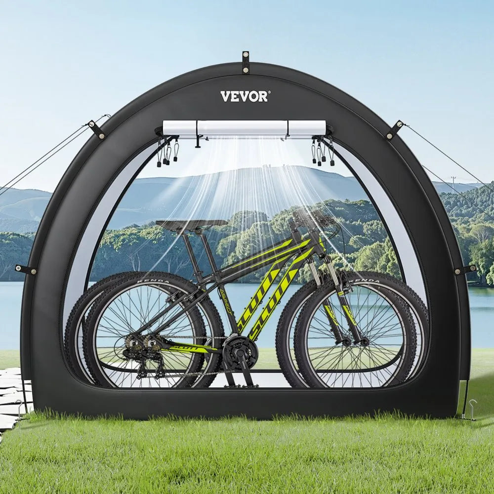 VEVOR Bike Storage Tent, 1 to 2 Bikes, Outdoor Spacious Bike Storage Tent with Ventilated Window, Waterproof Fan-Shaped Bike Tent with High Strength Fiberglass & Dual Zippers, Fit for Bicycle