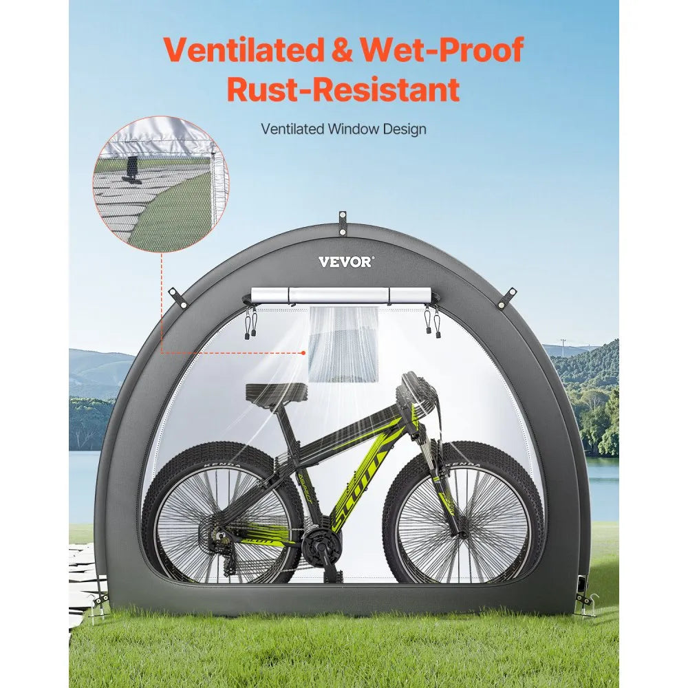 VEVOR Bike Storage Tent, 4 to 5 Bikes, Outdoor Spacious Bike Storage Tent with Ventilated Window, Waterproof Fan-Shaped Bike Tent with High Strength Fiberglass & Double Door, Fit for Bicycle