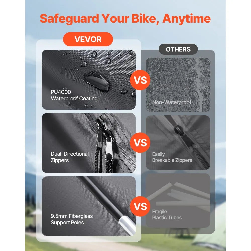 VEVOR Bike Storage Tent, 4 to 5 Bikes, Outdoor Spacious Bike Storage Tent with Ventilated Window, Waterproof Fan-Shaped Bike Tent with High Strength Fiberglass & Double Door, Fit for Bicycle
