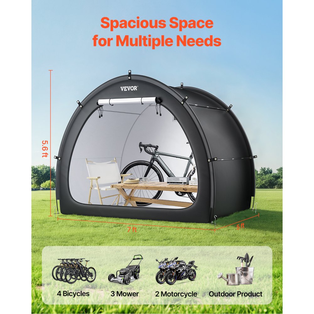 VEVOR Bike Storage Tent, 4 to 5 Bikes, Outdoor Spacious Bike Storage Tent with Ventilated Window, Waterproof Fan-Shaped Bike Tent with High Strength Fiberglass & Dual Zippers, Fit for Bicycle
