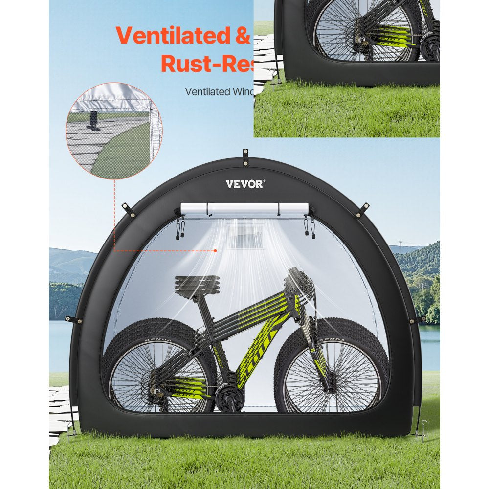VEVOR Bike Storage Tent, 4 to 5 Bikes, Outdoor Spacious Bike Storage Tent with Ventilated Window, Waterproof Fan-Shaped Bike Tent with High Strength Fiberglass & Dual Zippers, Fit for Bicycle