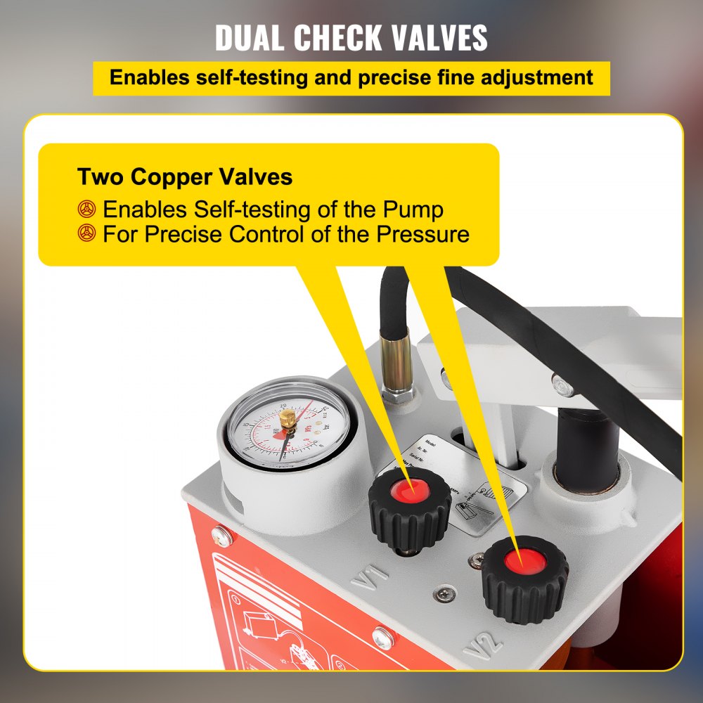 VEVOR Hydrostatic Pressure Test Pump, Test Up to 25 bar/2.5 MPa, 3.2 Gallon Tank, Hydraulic Manual Water Pressure Tester Kit with Two-Unit Gauge & R 1/2\" Connection, for Pipeline Fluid Pressure Testi