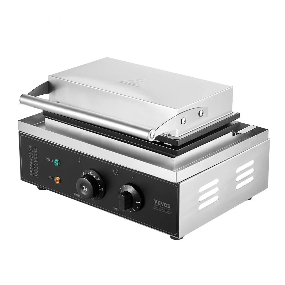 VEVOR Commercial Waffle Maker, 10PCS Rectangle Waffle Baker Machine, 1550W Non-Stick Stainless Steel Belgian Waffle Iron with Temp and Time Control, Handle, for Restaurant Bakery Snack Bar Family
