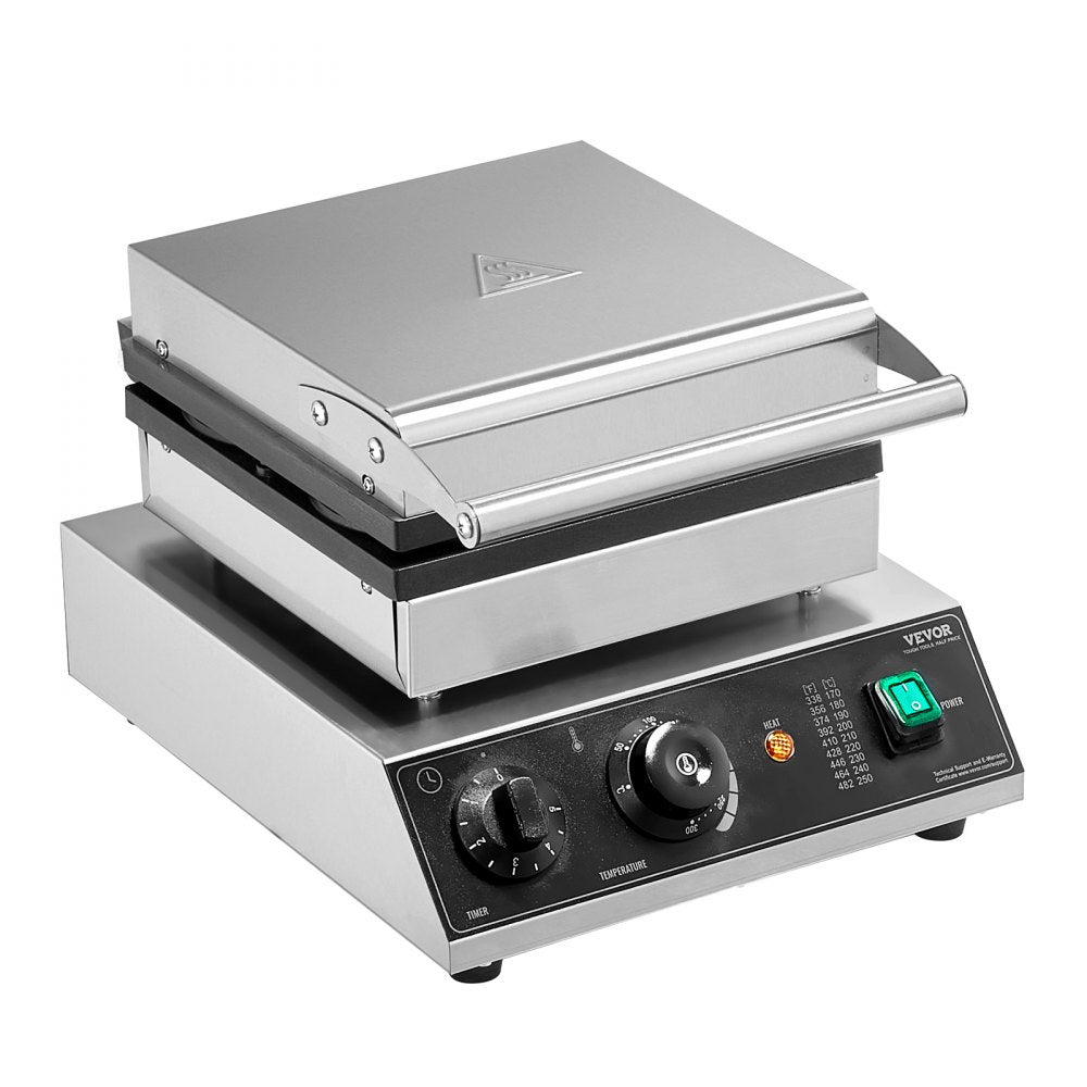 VEVOR Commercial Waffle Maker, 4PCS Round Waffle Baker Machine,1750W Non-Stick Stainless Steel Belgian Waffle Iron with Temperature and Time Control, for Restaurant Bakery Snack Bar Family