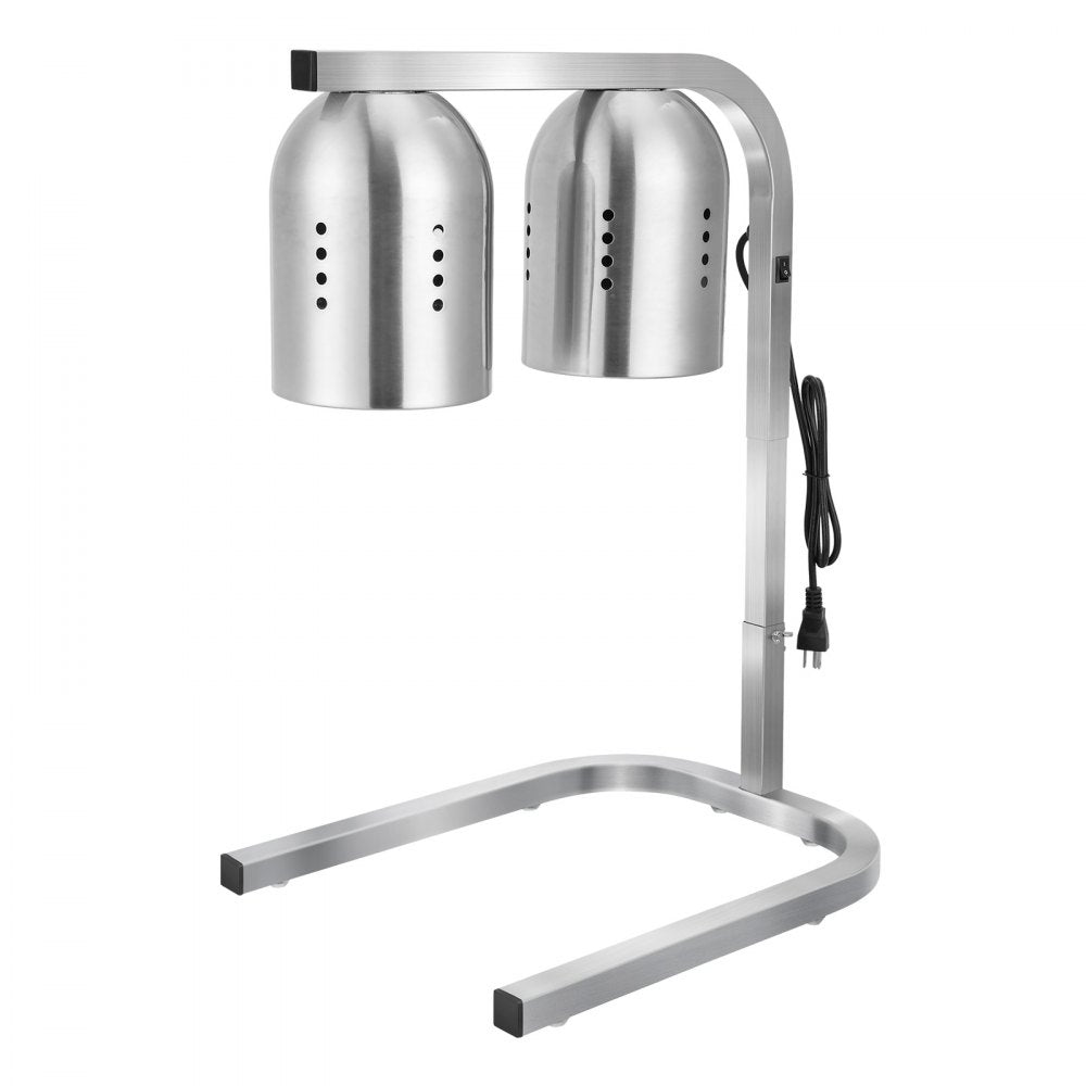 VEVOR Food Heat Lamp, 500W Bulbs, Commercial Food Warmer Light, Electric Stainless Steel French Fry Heating Lamp, Free-standing, Catering Food Warming Equipment for Kitchen Buffet Restaurant, Silver