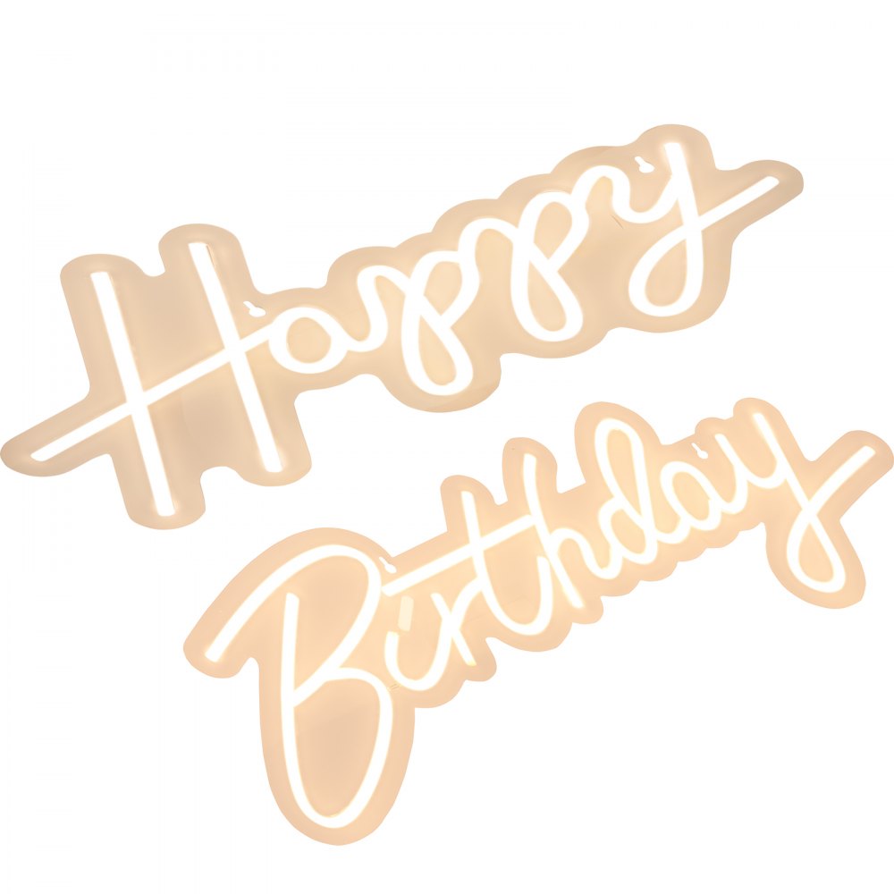 VEVOR Happy Birthday Neon Sign, 18" x 8" & 26" x 7.5" LED Neon Lights Signs, Adjustable Brightness with Dimmer Switch and Power Adapter, Reusable for Party, Club, Celebration and Decoration Warm W