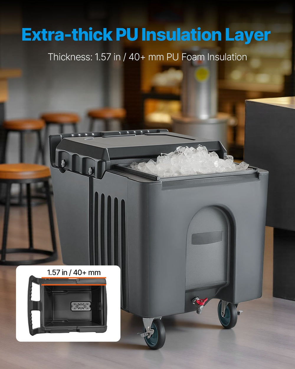 Extra-thick PU insulation layer - VEVOR commercial ice bin infographic