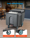 Four-wheel design (locking front wheels, fixed rear wheels) - VEVOR commercial ice bin infographic