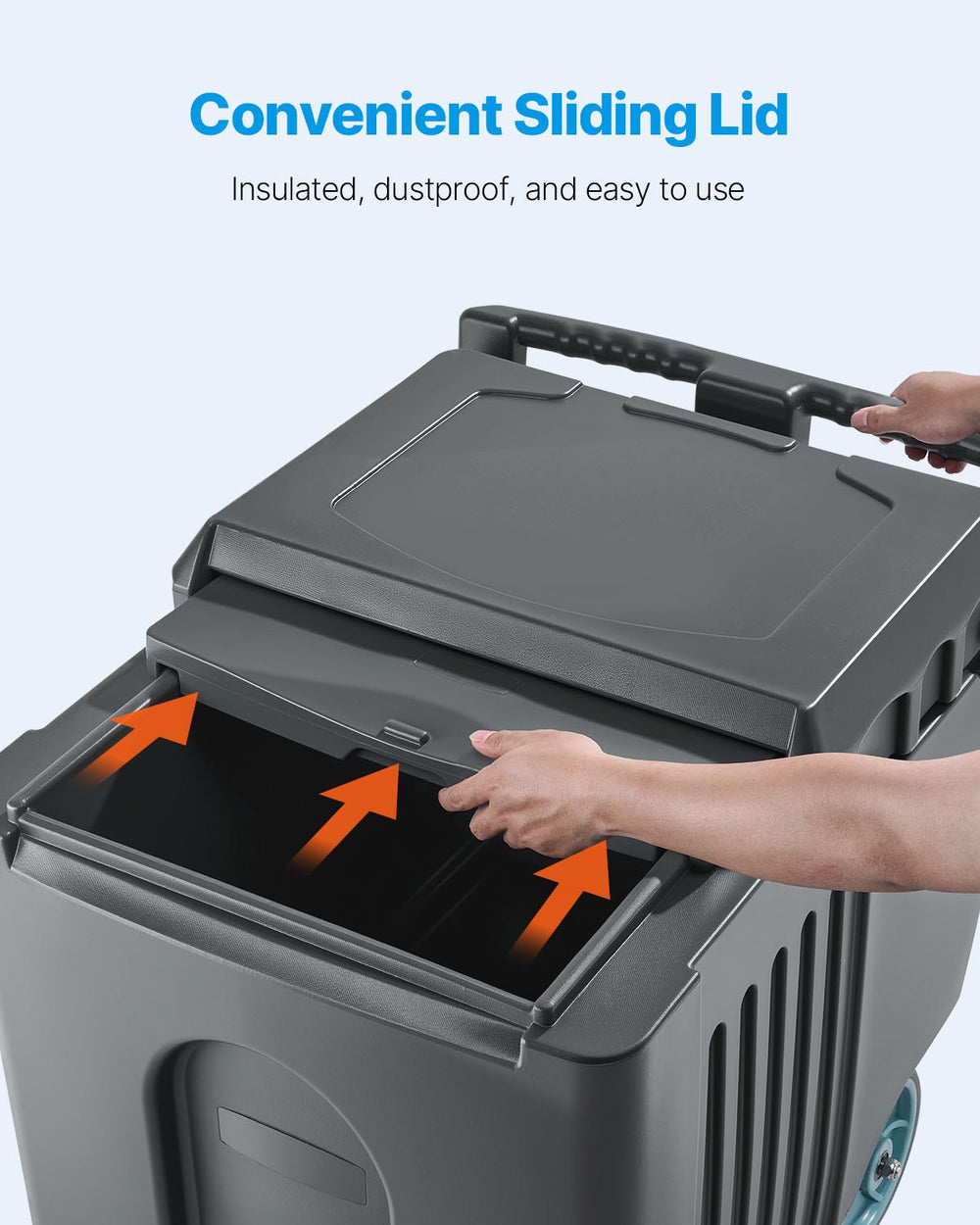 Convenient lid access - VEVOR commercial ice bin infographic