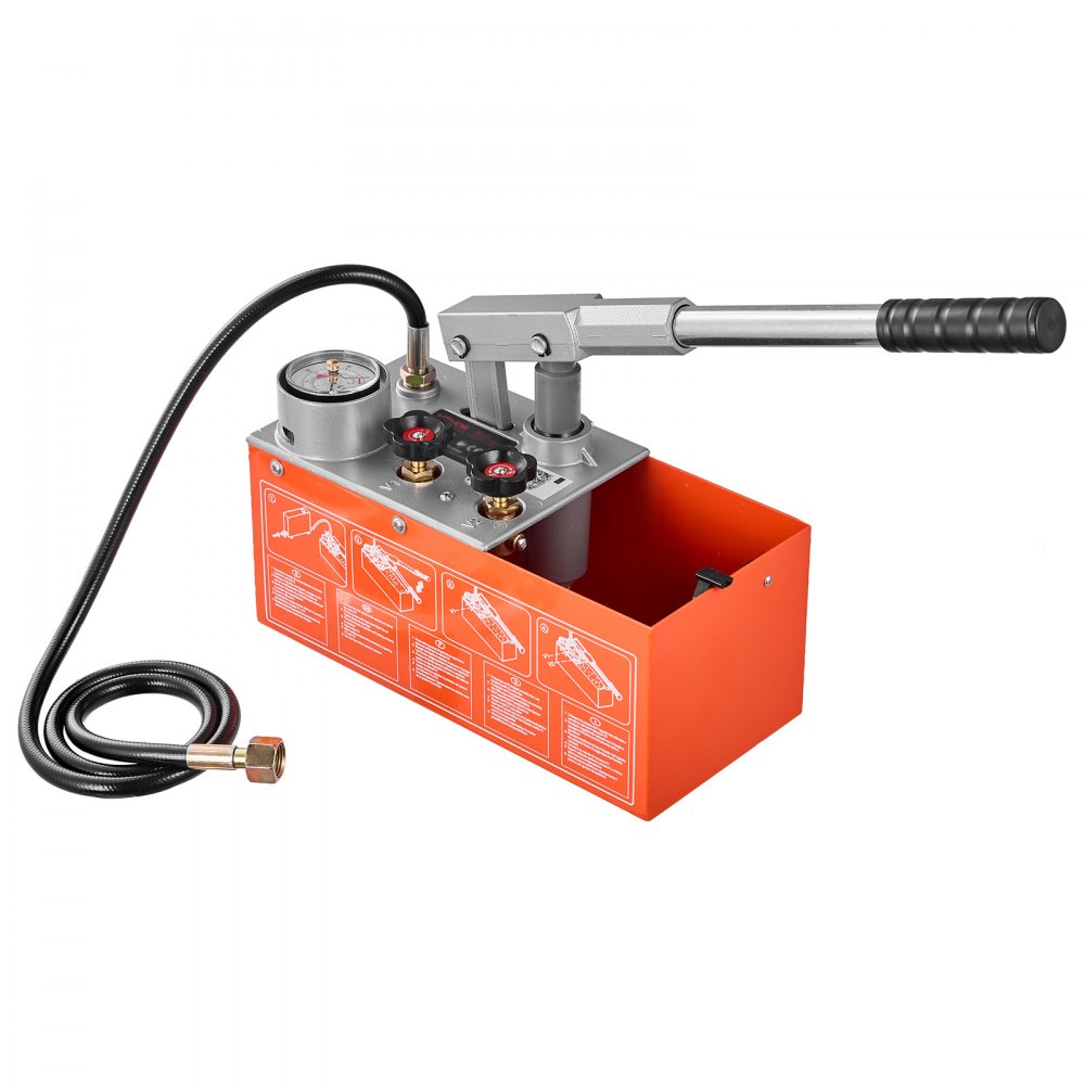 VEVOR Hydrostatic Test Pump 1.6 Gallon Hydraulic Manual Water Pressure Tester, Dual Valve Hydrostatic Water Pipe Leakage Pressure Test Pump Kit with Gauge & Tank, 0-30 Bar Range, for Pipeline Heating