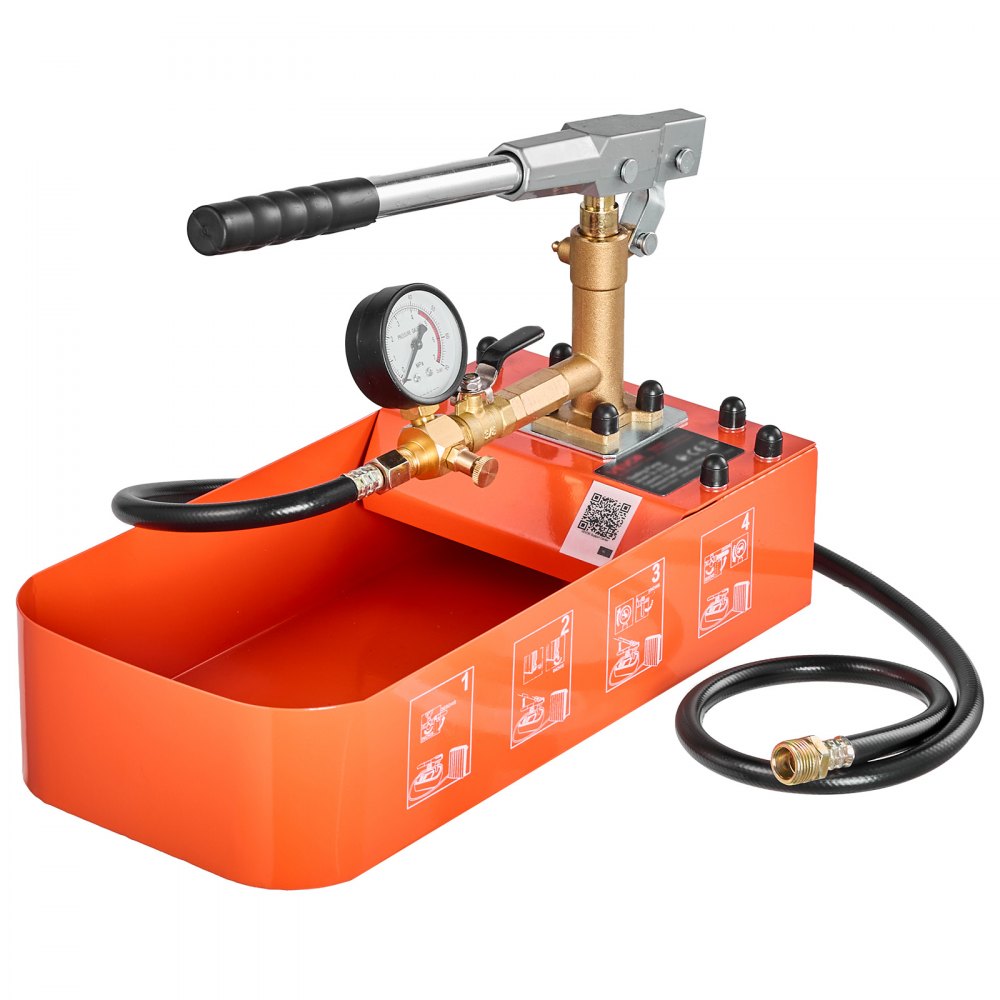 VEVOR Hydrostatic Test Pump 2 Gallon Hydraulic Manual Water Pressure Tester, Single Valve Hydrostatic Water Pipe Leakage Pressure Test Pump Kit with Gauge & Tank, 0-50 Bar Range, for Pipeline Heating