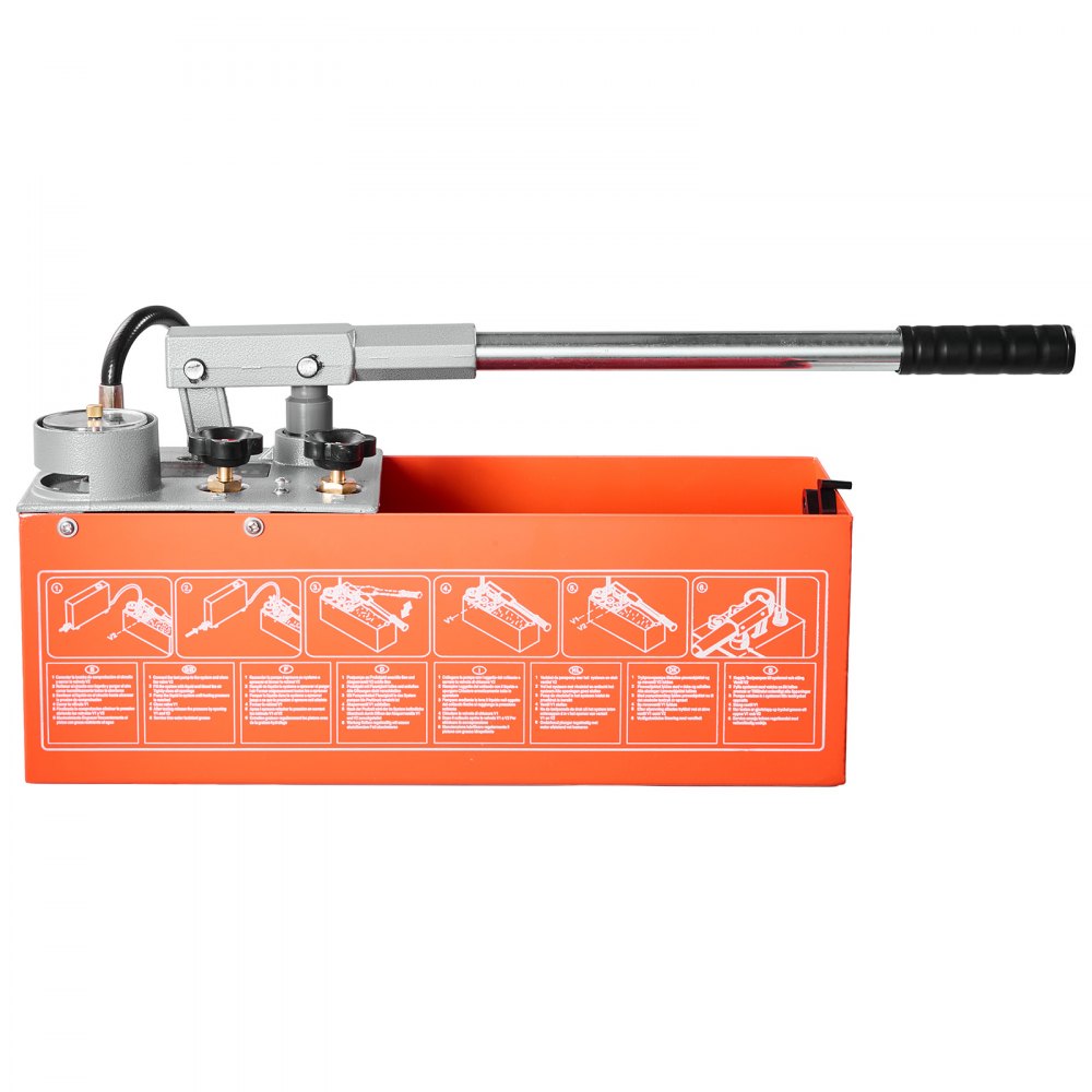VEVOR Hydrostatic Test Pump 3 Gallon Hydraulic Manual Water Pressure Tester, Dual Valve Hydrostatic Water Pipe Leakage Pressure Test Pump Kit with Gauge & Tank, 0-50 Bar Range, for Pipeline, Heating