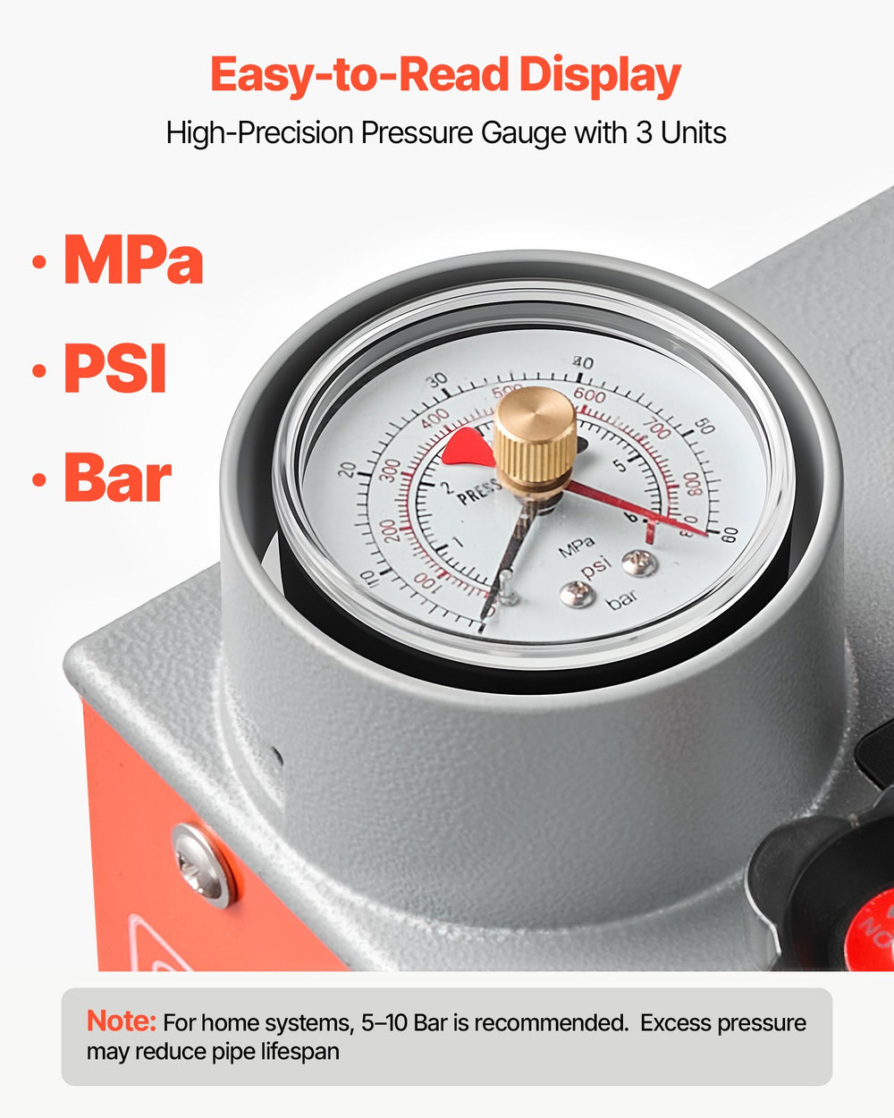 VEVOR Hydrostatic Test Pump 3 Gallon Hydraulic Manual Water Pressure Tester, Dual Valve Hydrostatic Water Pipe Leakage Pressure Test Pump Kit with Gauge & Tank, 0-50 Bar Range, for Pipeline, Heating