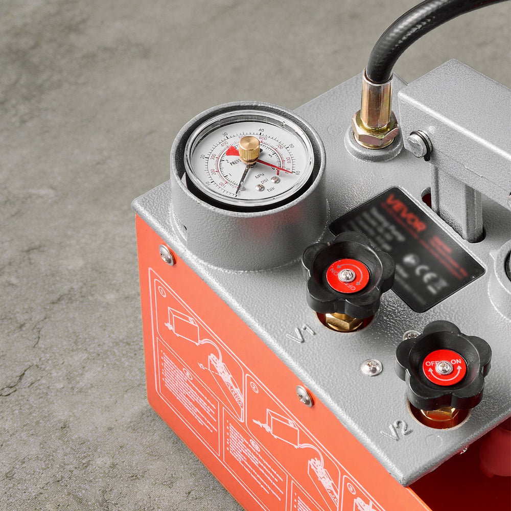 VEVOR Hydrostatic Test Pump 3 Gallon Hydraulic Manual Water Pressure Tester, Dual Valve Hydrostatic Water Pipe Leakage Pressure Test Pump Kit with Gauge & Tank, 0-50 Bar Range, for Pipeline, Heating