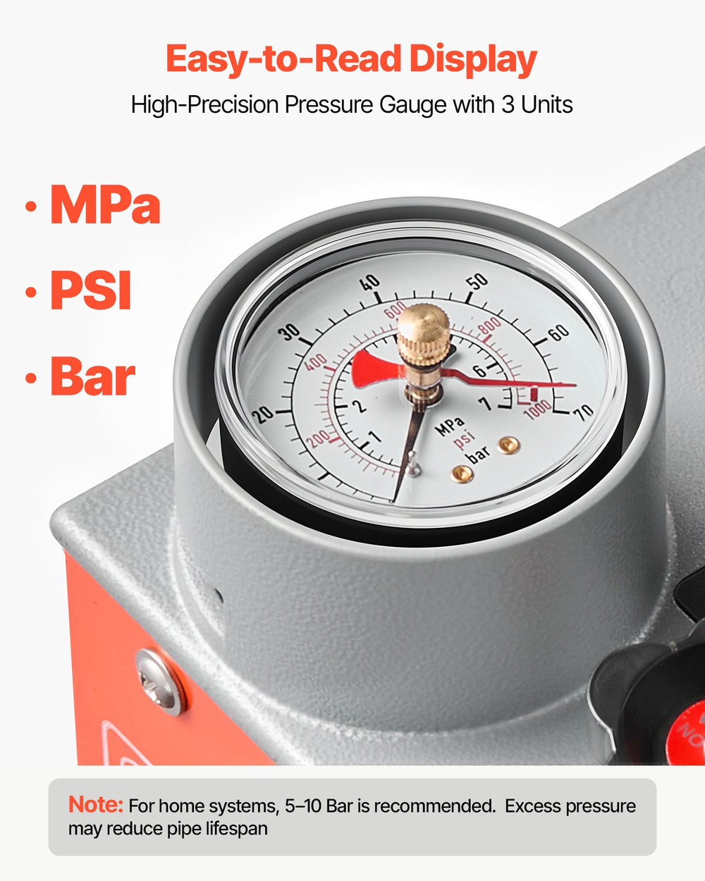 VEVOR Hydrostatic Test Pump 2 Gallon Hydraulic Manual Water Pressure Tester, Dual Valve Hydrostatic Water Pipe Leakage Pressure Test Pump Kit with Gauge & Tank, 0-60 Bar Range, for Pipeline, Heating