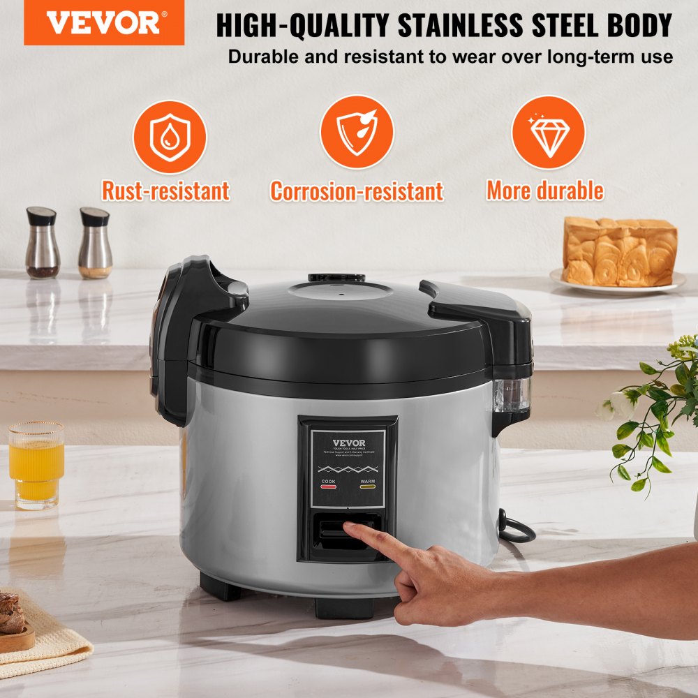 VEVOR Commercial Rice Cooker, 45-Cup Rice Cooker, 9.51 Qt / 9 Liter Large Rice Cooker and Warmer with Nonstick Inner Pot, Fast Cooking and 12-Hour Keep Warm, with Rice Cup and Paddle, for Restaurant