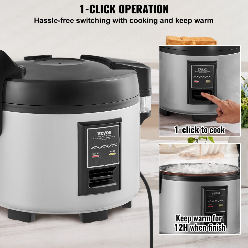 VEVOR Commercial Rice Cooker, 45-Cup Rice Cooker, 9.51 Qt / 9 Liter Large Rice Cooker and Warmer with Nonstick Inner Pot, Fast Cooking and 12-Hour Keep Warm, with Rice Cup and Paddle, for Restaurant