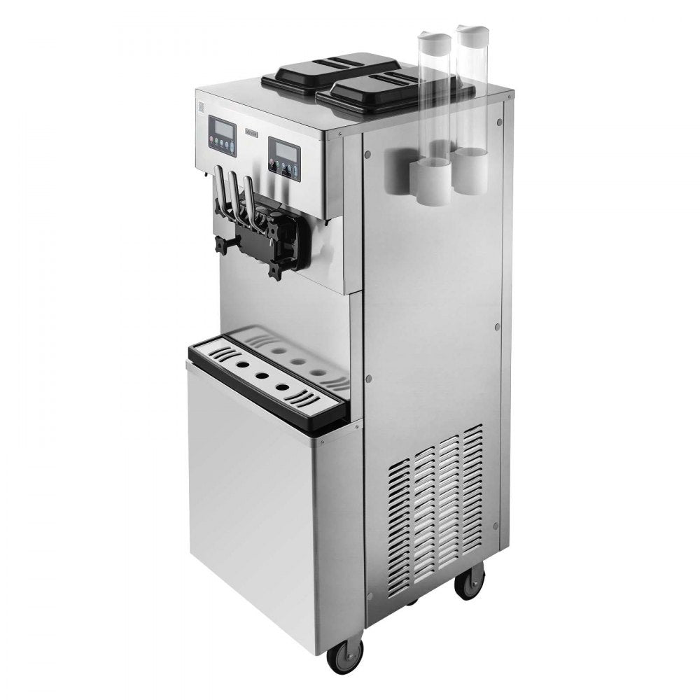 VEVOR Commercial Ice Cream Machine, 34-44L/H Yield, Dual-Compressor Freestanding Soft Serve Ice Cream Maker with 2*10L Hoppers & 3 Flavors, Pre-Cooling Puffing Low-Mix Alert for Snack Dessert Shops