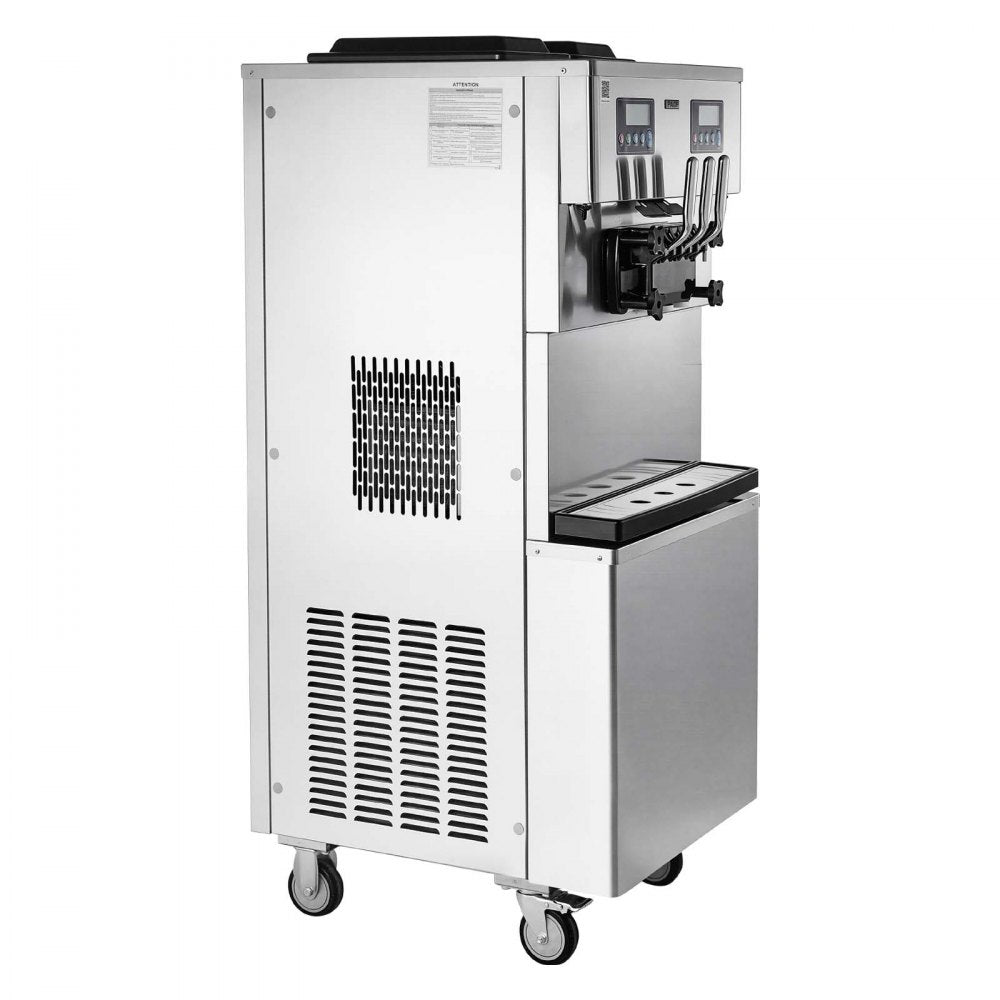 VEVOR Commercial Ice Cream Machine, 34-44L/H Yield, Dual-Compressor Freestanding Soft Serve Ice Cream Maker with 2*10L Hoppers & 3 Flavors, Pre-Cooling Puffing Low-Mix Alert for Snack Dessert Shops