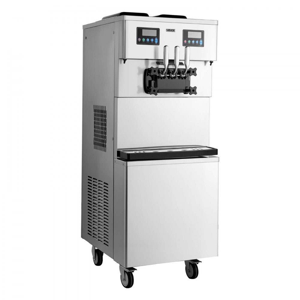 VEVOR Commercial Ice Cream Machine, 34-44L/H Yield, Dual-Compressor Freestanding Soft Serve Ice Cream Maker with 2*10L Hoppers & 3 Flavors, Pre-Cooling Puffing Low-Mix Alert for Snack Dessert Shops