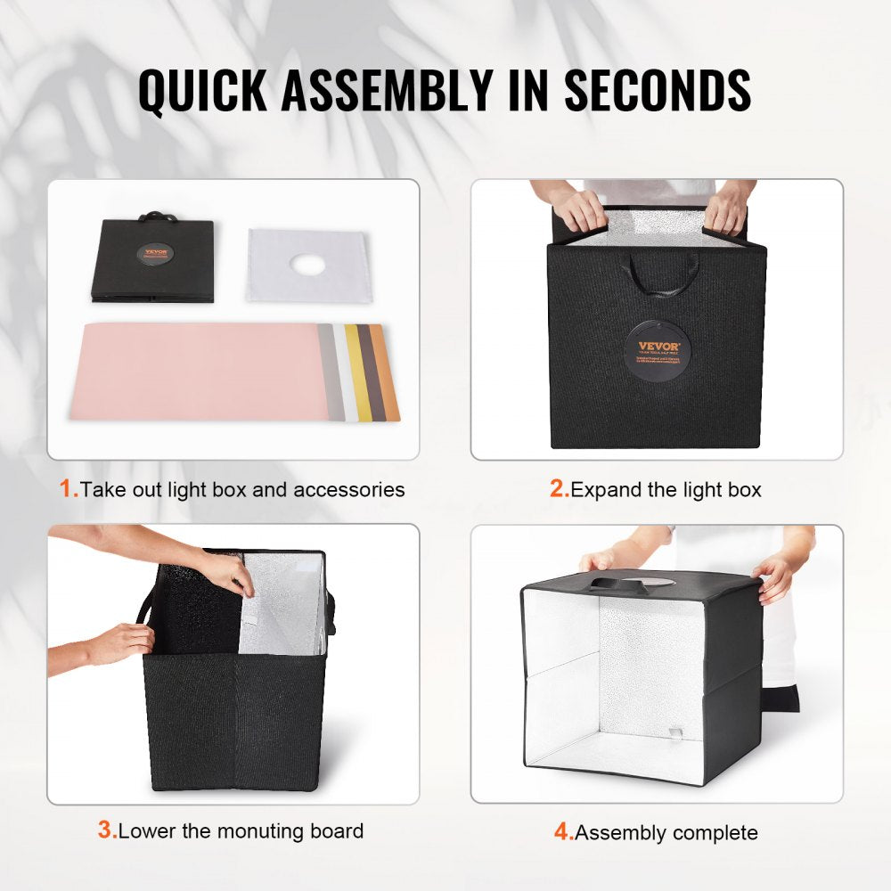 VEVOR Photo Studio Light Box, 12" x 12", 3000-5600K Adjustable 3 Color Temperatures Professional Shooting Tent Kit with 120 LED 6 Double-Sided Color Backdrops, High CRI ≥ 95 for Small Size Products
