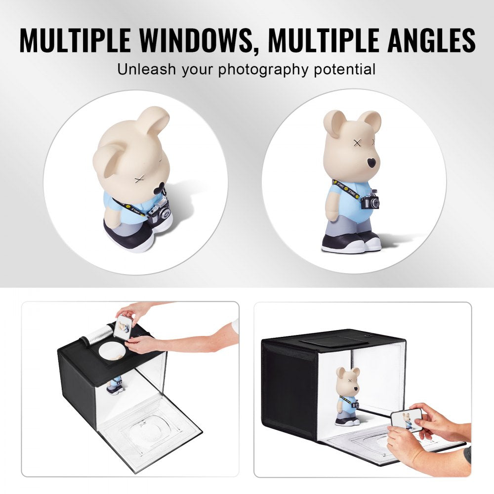 VEVOR Photo Studio Light Box, 12" x 12", 3000-5600K Adjustable 3 Color Temperatures Professional Shooting Tent Kit with 120 LED 6 Backdrops Soft Light Cloth, High CRI ≥ 95 for Small Size Products