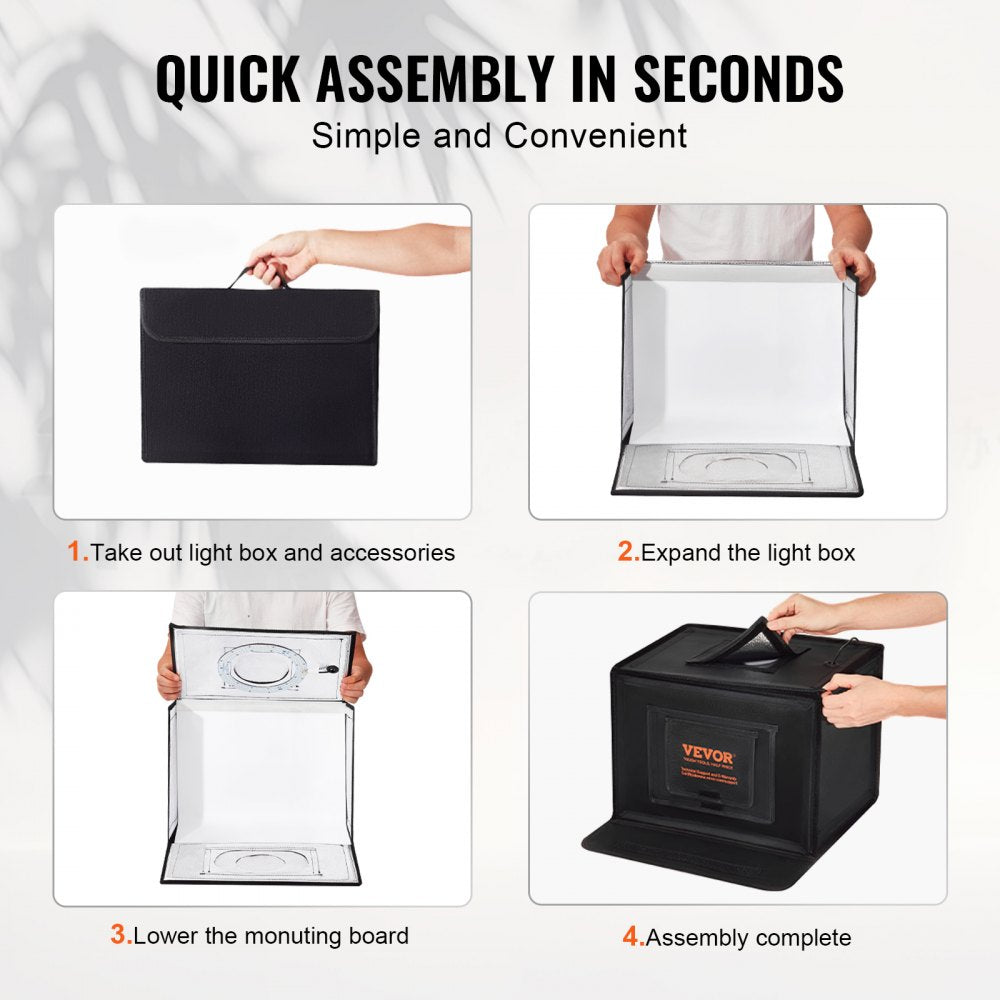 VEVOR Photo Studio Light Box, 12" x 12", 3000-5600K Adjustable 3 Color Temperatures Professional Shooting Tent Kit with 120 LED 6 Backdrops Soft Light Cloth, High CRI ≥ 95 for Small Size Products