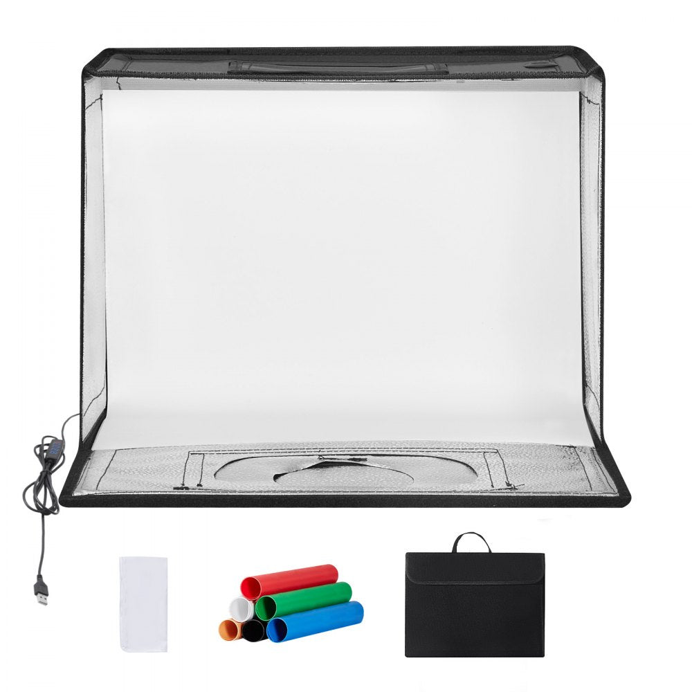 VEVOR Photo Studio Light Box, 12" x 12", 3000-5600K Adjustable 3 Color Temperatures Professional Shooting Tent Kit with 120 LED 6 Backdrops Soft Light Cloth, High CRI ≥ 95 for Small Size Products