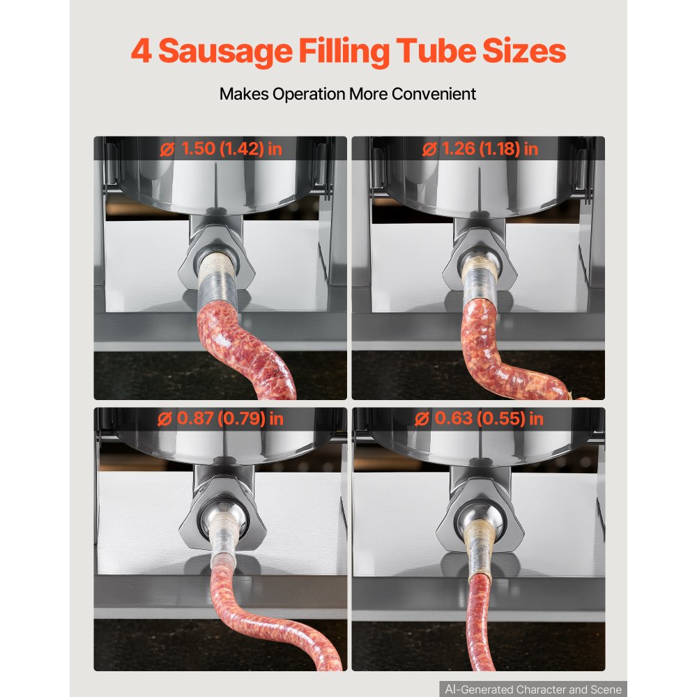 VEVOR Electric Sausage Stuffer 22 lbs Vertical Meat Maker Stainless Steel, for Commercial Use, Stepless Speed Control Meat Stuffer, Sausage Filler Kit, 4 Filling Tubes & Foot Pedal, ETL Approved