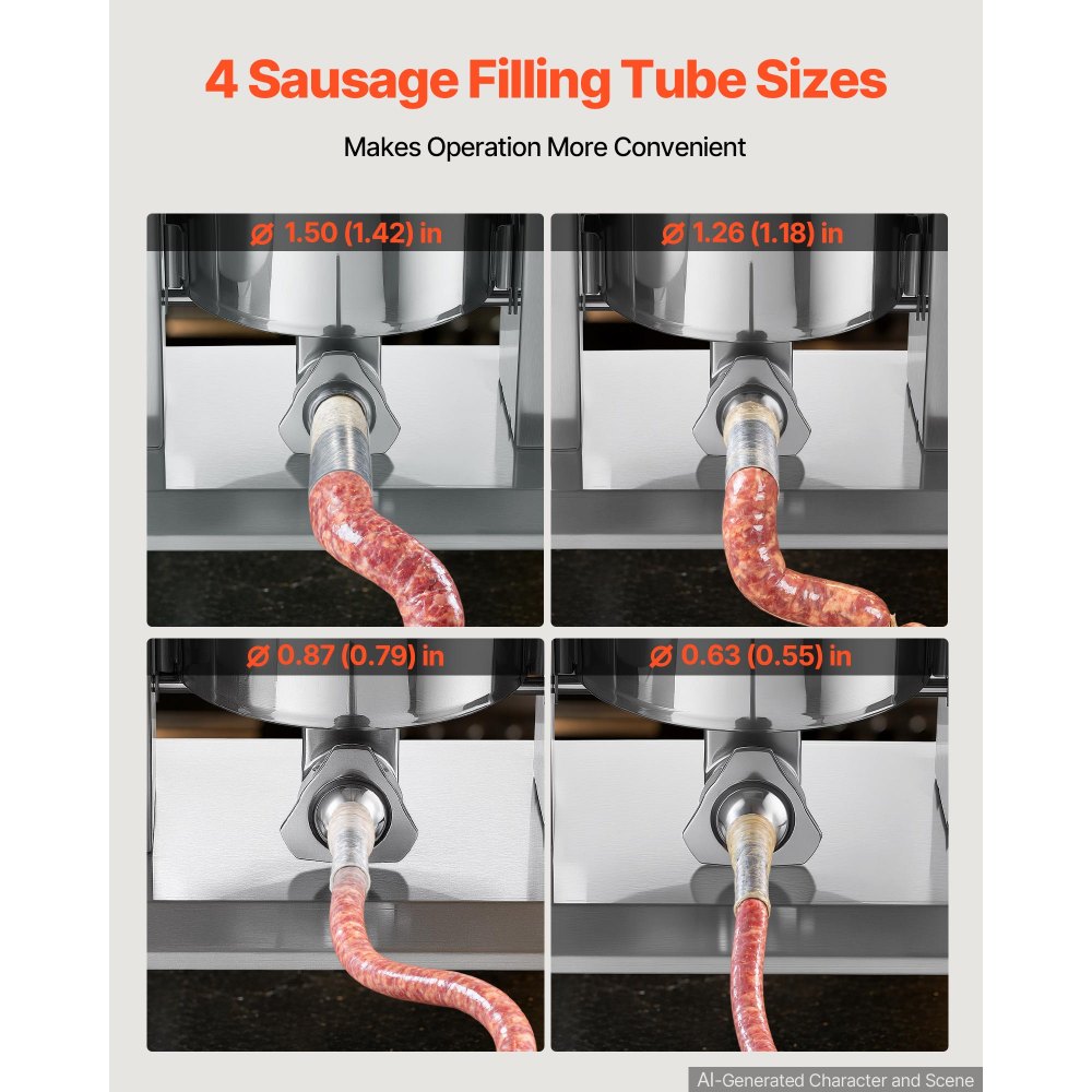 VEVOR Electric Sausage Stuffer 25 lbs Vertical Meat Maker Stainless Steel, for Commercial Use, Stepless Speed Control Meat Stuffer, Sausage Filler Kit, 4 Filling Tubes & Foot Pedal, ETL Approved