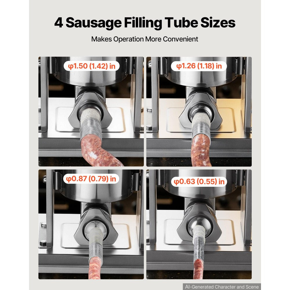 VEVOR Manual Sausage Stuffer 15 lbs/ 7L Vertical Meat Maker Stainless Steel, for Home Camping Outdoor Grill BBQ, Dual-Speed Meat Stuffer, Professional Heavy Duty Sausage Filler Kit, 4 Filling Tubes