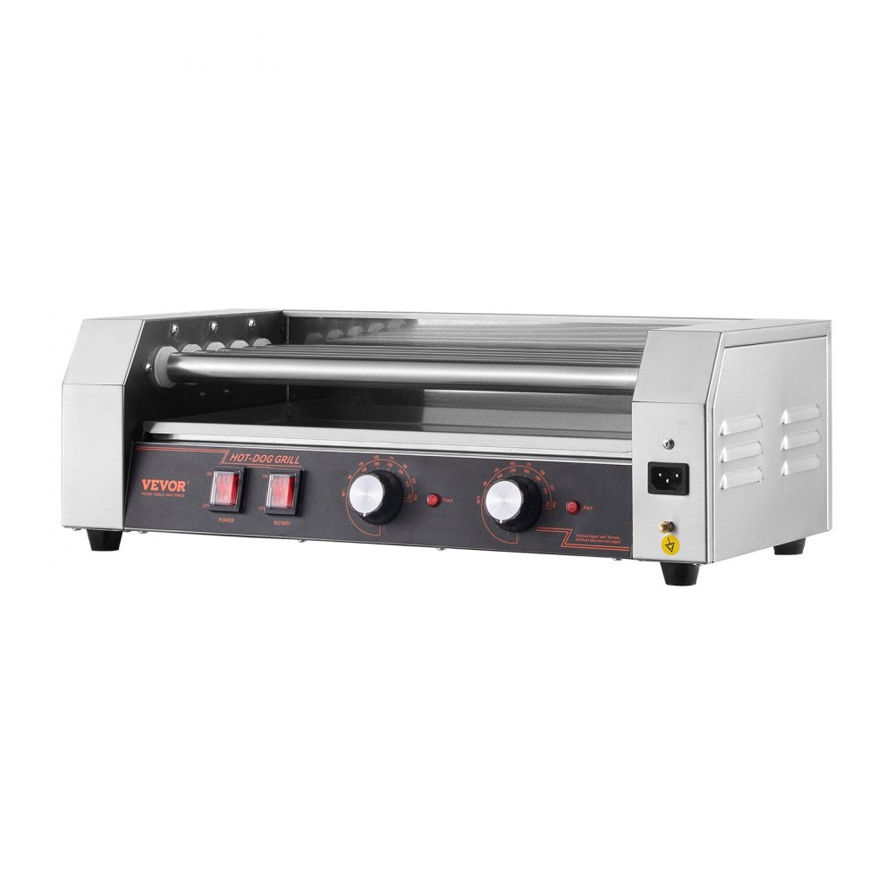VEVOR Hot Dog Roller, 12 Hot Dog 5 Rollers, Stainless Steel Sausage Grill Cooker, 750W Hot Dog Machine with Dual Temp Control, Removable Oil Drip Tray, for Party Home Commercial