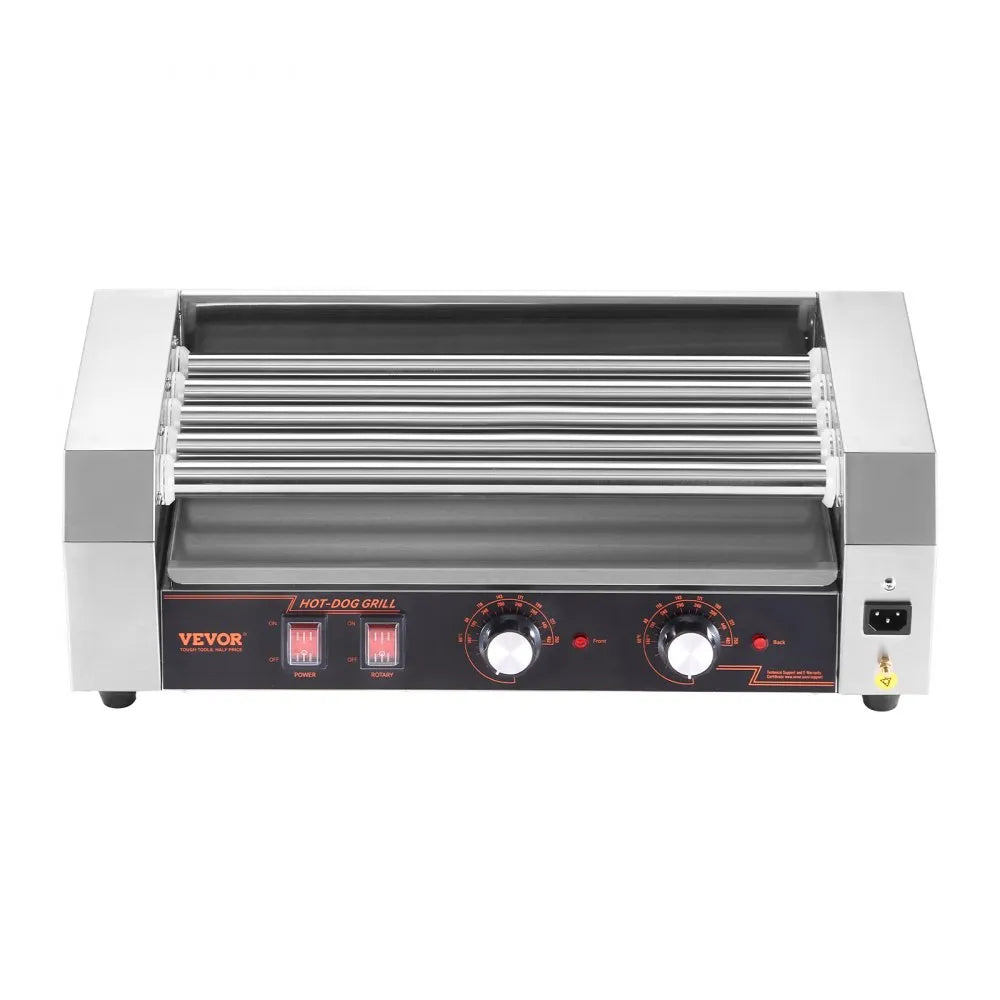 VEVOR Hot Dog Roller, 12 Hot Dog 5 Rollers, Stainless Steel Sausage Grill Cooker, 750W Hot Dog Machine with Dual Temp Control, Removable Oil Drip Tray, for Party Home Commercial