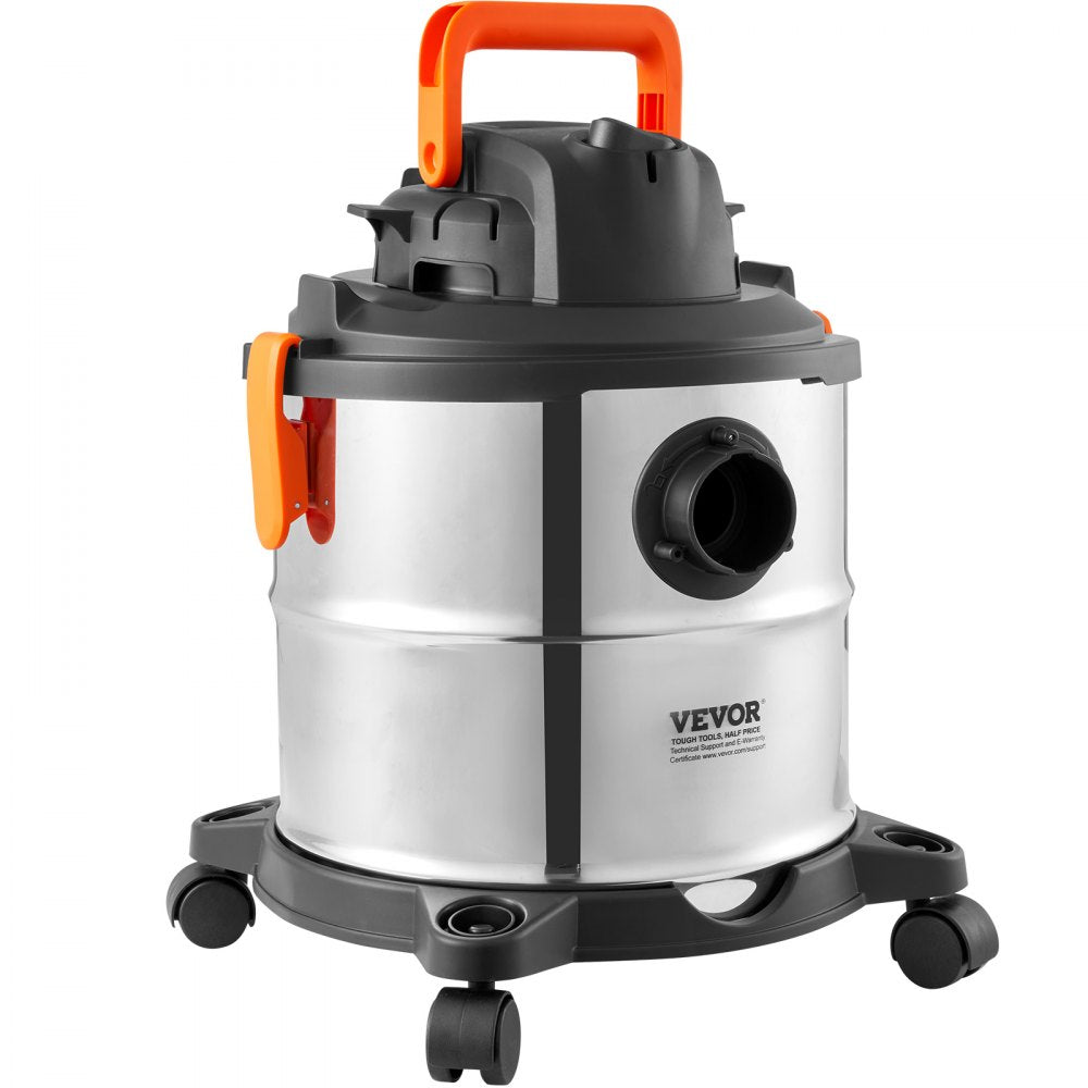 VEVOR Stainless Steel Wet Dry Shop Vacuum, 5.5 Gallon 6 Peak HP Wet/Dry Vac, Powerful Suction with Blower Function w/ Attachment 2-in-1 Crevice Nozzle, Small Vac Perfect for Carpet Debris, Pet Hair