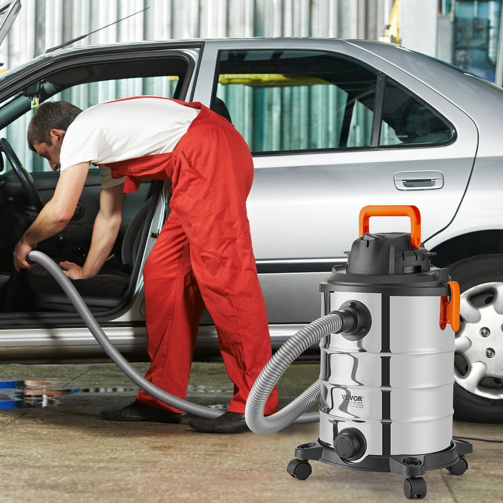 VEVOR Stainless Steel Wet Dry Shop Vacuum, 8 Gallon 6 Peak HP Wet/Dry Vac, Powerful Suction with Blower Function w/ Attachment 2-in-1 Crevice Nozzle, Small Shop Vac Perfect for Carpet Debris, Pet Hair