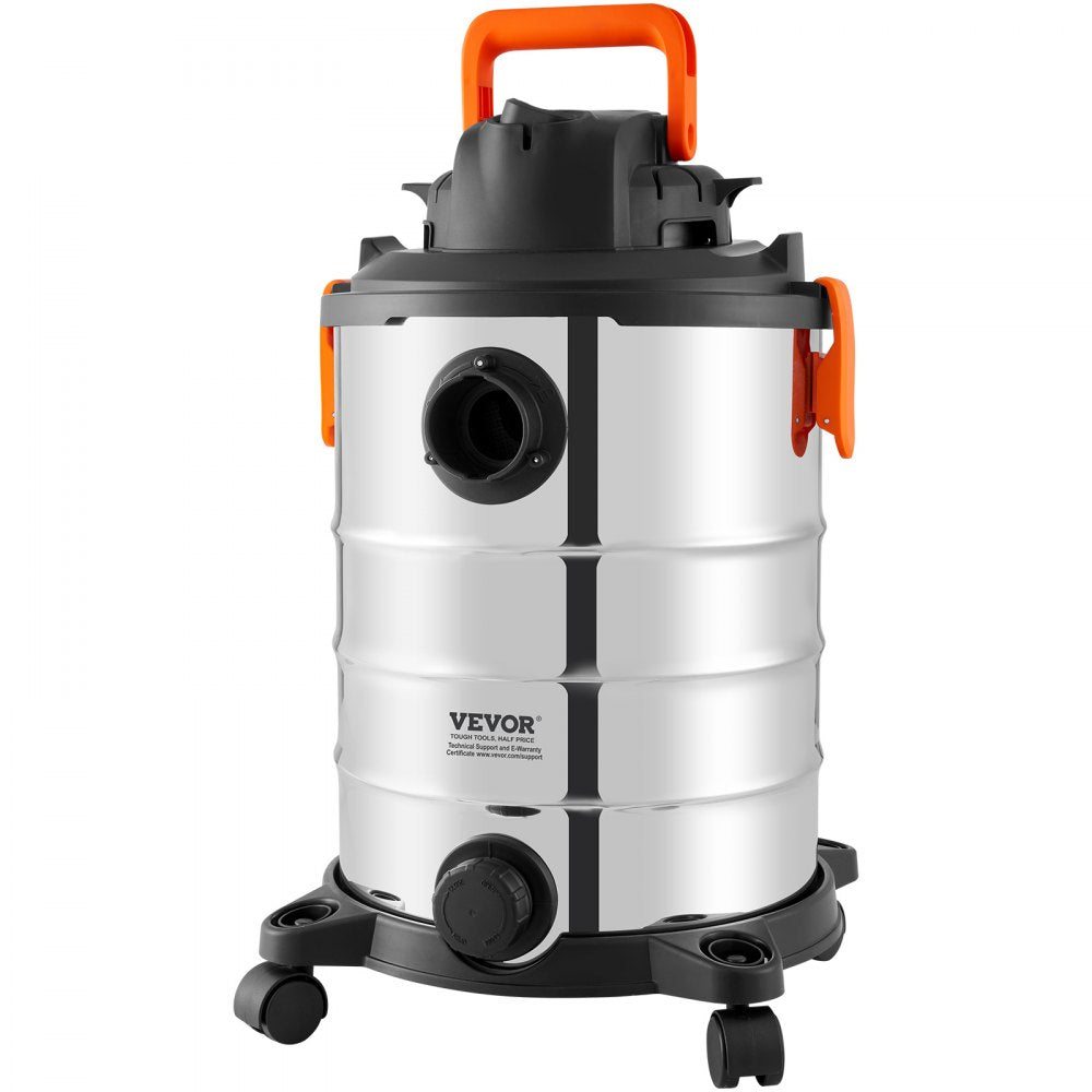 VEVOR Stainless Steel Wet Dry Shop Vacuum, 8 Gallon 6 Peak HP Wet/Dry Vac, Powerful Suction with Blower Function w/ Attachment 2-in-1 Crevice Nozzle, Small Shop Vac Perfect for Carpet Debris, Pet Hair