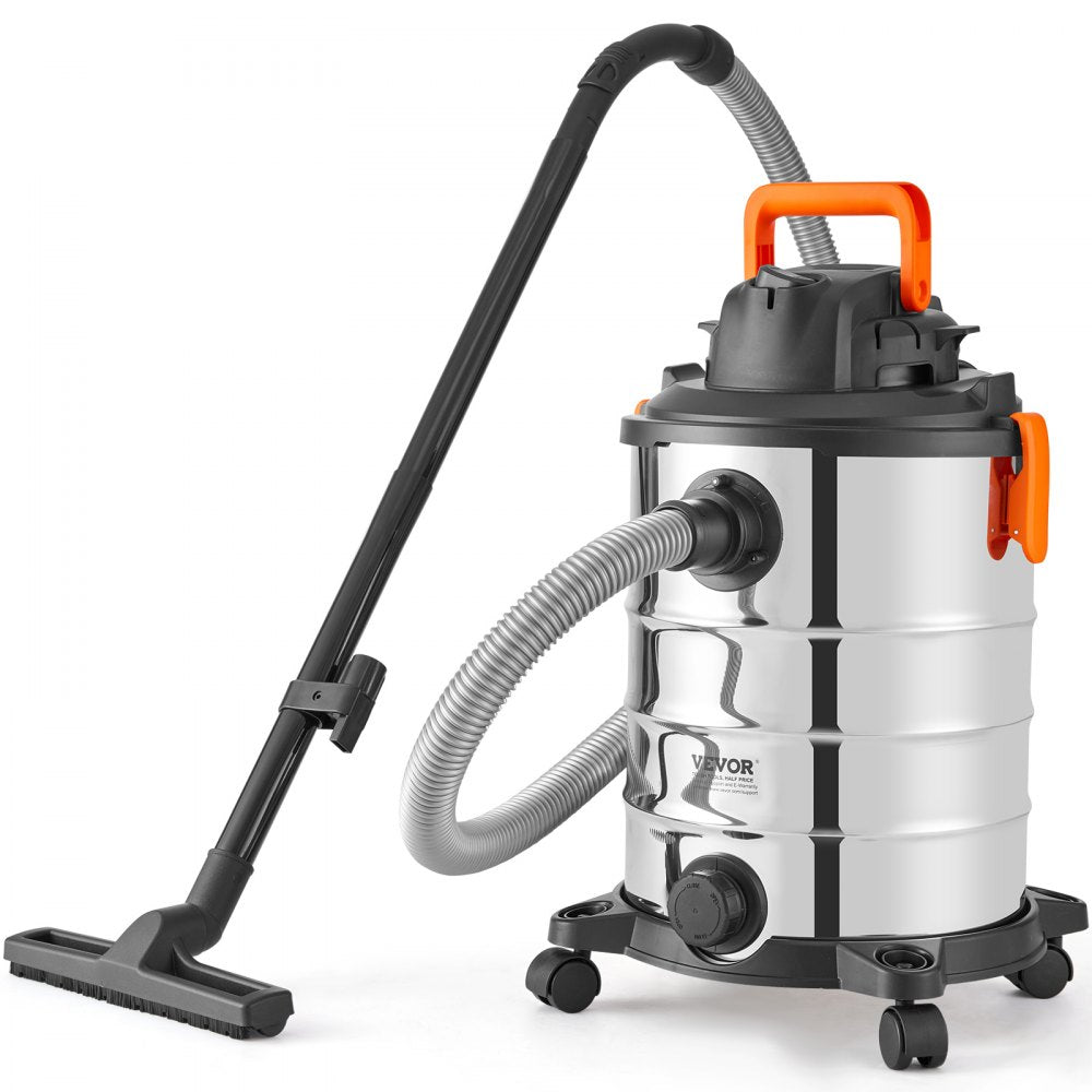 VEVOR Stainless Steel Wet Dry Shop Vacuum, 8 Gallon 6 Peak HP Wet/Dry Vac, Powerful Suction with Blower Function w/ Attachment 2-in-1 Crevice Nozzle, Small Shop Vac Perfect for Carpet Debris, Pet Hair