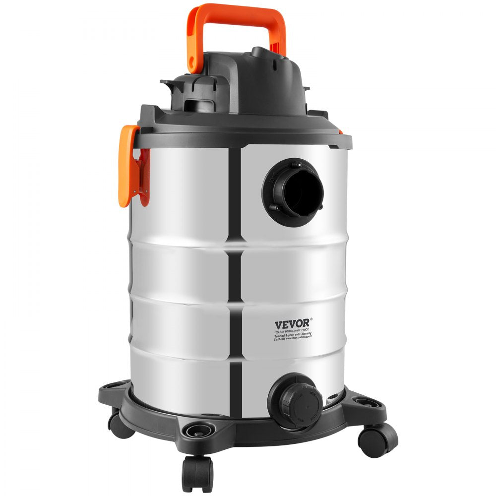 VEVOR Stainless Steel Wet Dry Shop Vacuum, 8 Gallon 6 Peak HP Wet/Dry Vac, Powerful Suction with Blower Function w/ Attachment 2-in-1 Crevice Nozzle, Small Shop Vac Perfect for Carpet Debris, Pet Hair