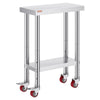 VEVOR Stainless Steel Work Table 12 x 24 x 34 Inch, 700 LBS Load Capacity with 4 Wheels, 3 Adjustable Height Levels, Heavy Duty Food Prep Worktable for Commercial Kitchen Restaurant, Silver