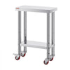 VEVOR Stainless Steel Work Table 12 x 24 x 34 Inch, 700 LBS Load Capacity with 4 Wheels, 3 Adjustable Height Levels, Heavy Duty Food Prep Worktable for Commercial Kitchen Restaurant, Silver