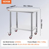 VEVOR Stainless Steel Work Table 35 x 24 x 33 Inch, 700 LBS Load Capacity with 4 Wheels, 3 Adjustable Height Levels, Heavy Duty Food Prep Worktable for Commercial Kitchen Restaurant, Silver