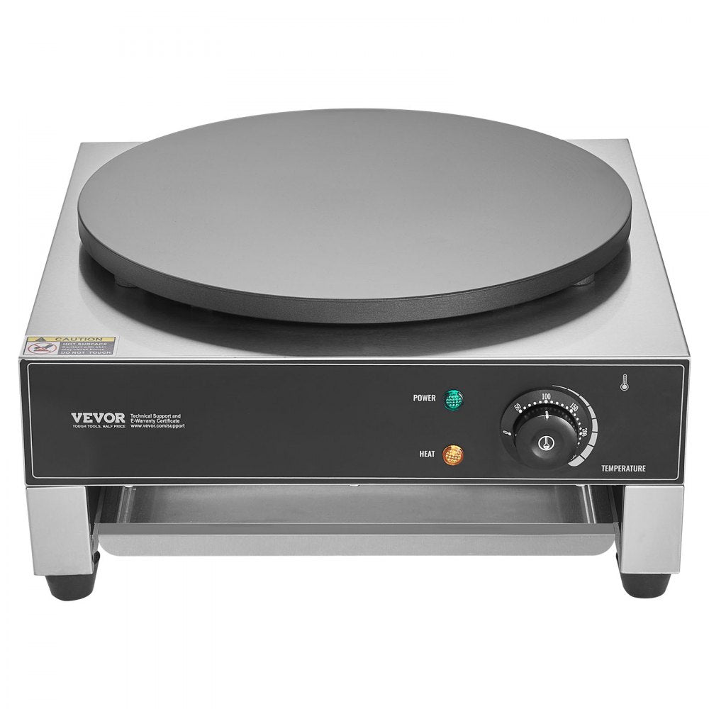 VEVOR Electric Crepe Maker, 16-Inch Commercial Crepe Machine, 1700W Flat Plate Crepe Griddle, Nonstick Stainless Steel Pancake Making Machine, Desktop Circular Cereals Pancake Stove with Temp Control