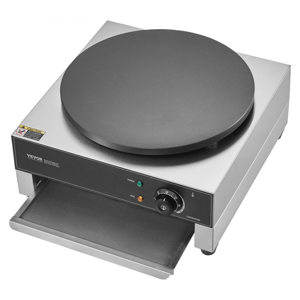 VEVOR Electric Crepe Maker, 16-Inch Commercial Crepe Machine, 1700W Flat Plate Crepe Griddle, Nonstick Stainless Steel Pancake Making Machine, Desktop Circular Cereals Pancake Stove with Temp Control